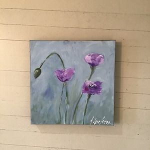 Original acrylic painting purple poppies
