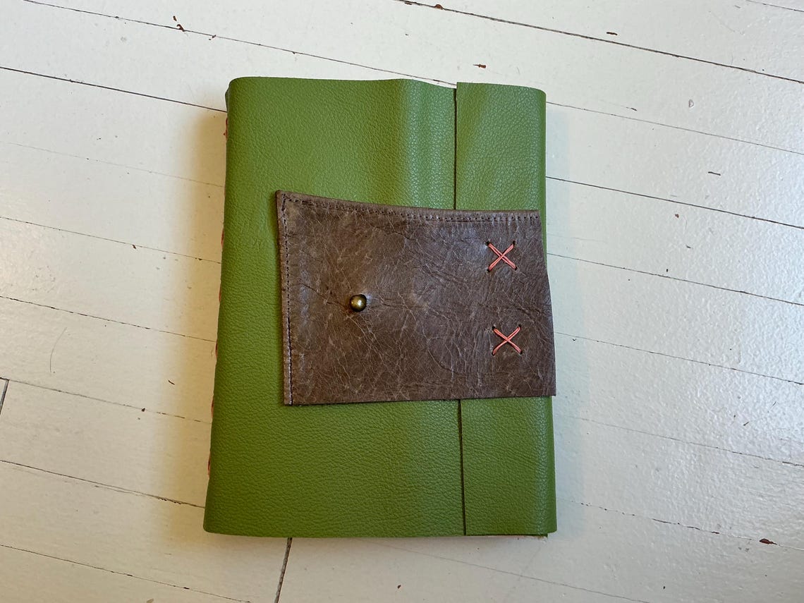 Green Leather Hand Stitched Blank Journal/book With Pink Stitching ...