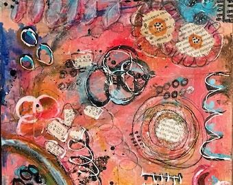Collage art, mixed media, original titled "Play"