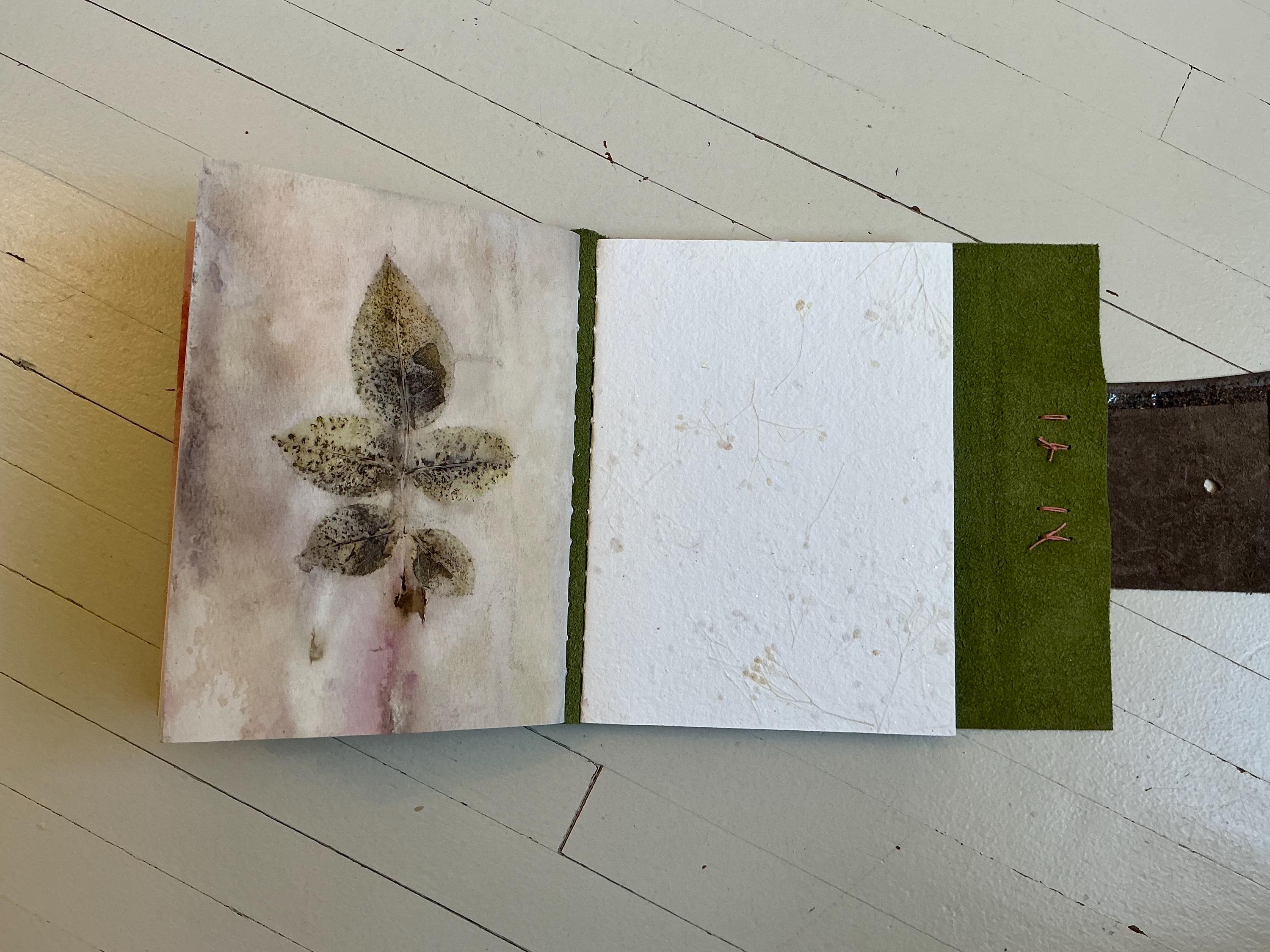 Green Leather Hand Stitched Blank Journal/book With Pink Stitching ...
