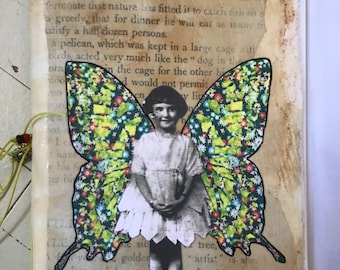 Hand painted mixed media journal with girl and butterfly wings - p14