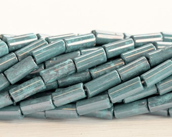 9x4mm glass Tube Beads - Bohemian Beads - Czech Glass Beads - 9x4mm Mottled Teal - 20 or 60 Inches