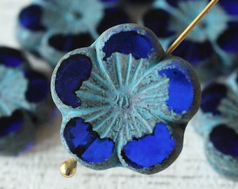 21mm Large Czech Flower Beads For Jewelry Making - Czech Glass Beads - Hawaiian Flower Bead - Sapphire Blue Glass Beads - Czech Hibiscus