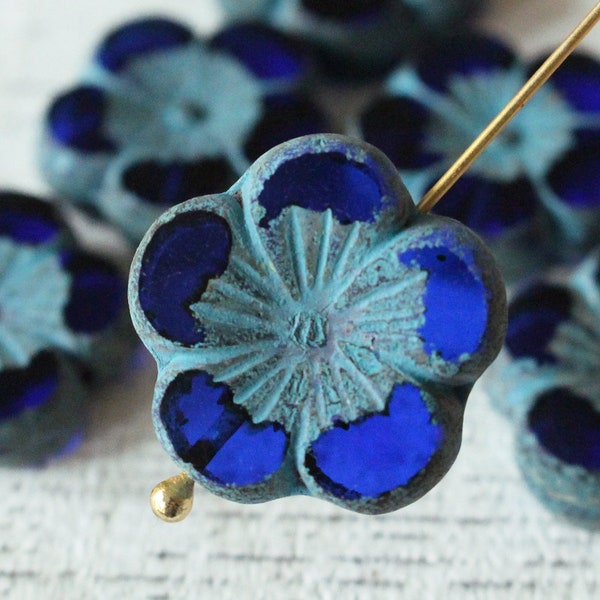 21mm Large Czech Flower Beads For Jewelry Making - Czech Glass Beads - Hawaiian Flower Bead - Sapphire Blue Glass Beads - Czech Hibiscus