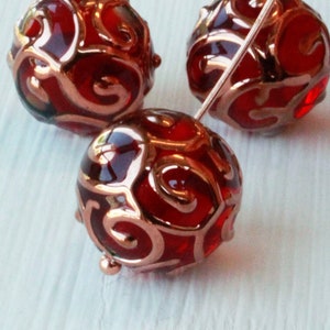 14mm Round Handmade Glass Beads - Czech Lampwork Beads - Czech Glass Beads For Jewelry Making - Red - Choose Amount