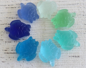 Sea Glass Turtle - Jewelry Making Supply - 23mm Sea Glass Turtle Pendant - Frosted Glass Bead - Beach Glass Beads - 4 turtles - Choose Color