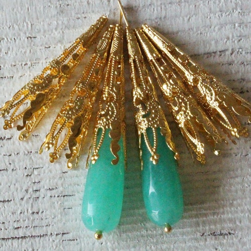 Long Bead Caps Cone Beads for Jewelry Making Supplies Gold Etsy