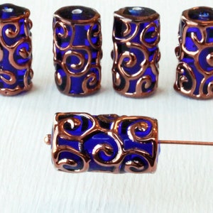 Handmade Glass Beads - Czech Lampwork Beads - Czech Glass Beads For Jewelry Making  - 20x10mm Tube - Cobalt Blue - Choose Amount
