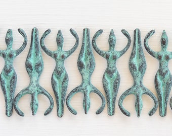 Mykonos Goddess Pendant - Green Patina Beads - Jewelry Making Supply - Verda Gris Jewelry Supplies - 48mm - 2 Inches Tall - Choose Amount