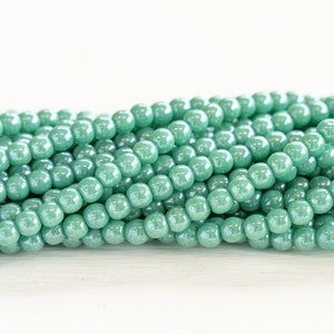 100 4mm Round Glass Beads For Jewelry Making Czech Glass Beads Opaque Turquoise Luster 100 Beads image 1