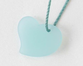 18mm Frosted Glass Heart Pendant For Jewelry Making - Recycled Glass Beads - Opaque Blue Seafoam - 2 beads