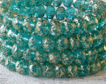 6x9mm Faceted Rondelle Beads - Czech Glass Beads - Seafoam With Gold Dust - 25 beads