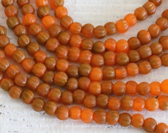 3mm Melon Beads 3mm - Czech Glass Beads For Jewelry Making Beads - Czech Picasso Beads - Fluted Beads - Orange And Brown - 10 Inches