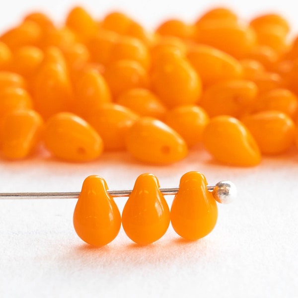 4x6mm Glass Teardrop Beads - Opaque Orange Hyacinth - 100 Beads