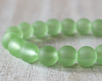 16 Inches - 8mm Round Sea Glass Beads For Jewelry Making Supply - Frosted Glass Beads - Beach Glass Beads - Peridot