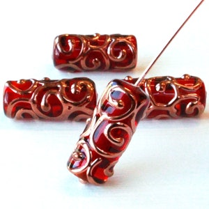 Handmade Glass Beads - Czech Lampwork Beads - Czech Glass Beads For Jewelry Making  - 20x8mm Tube - Red - Choose Amount