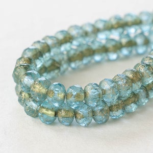 3x5mm Rondelle Beads - Czech Glass Beads - 5x3mm Rondelle - Baby Blue Etched Finish with Gold Wash - 30 Beads