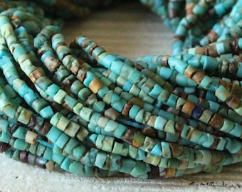 2mm Tiny Turquoise Tube Seed Beads - Natural Turquoise Beads - 2mm Gemstone Beads - 15 inches