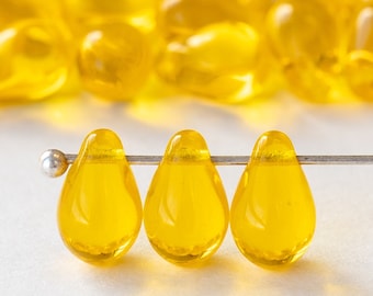 6 x 9 mm Cuentas de Lágrima - Cristal Checo - Amarillo Brillante - 40 Cuentas -