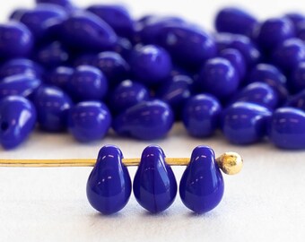 4x6mm Glass Teardrop Beads - Opaque Royal Blue - 100 Beads