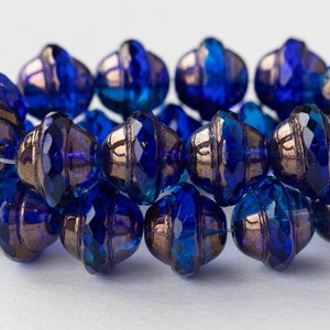 10 x 12 mm Saturn Perlen - Tschechische Glasperlen - Tiefblau mit Bronze - Menge wählen