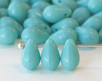6x9mm Teardrop Beads - Czech Glass Beads For Jewelry Making - Opaque Robins Egg Turquoise - 50 beads