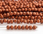 3mm Melon Bead - Czech Glass Beads - Jewelry Making Supply - Opaque Matte Copper - 100 beads