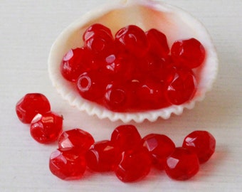 64 - 4mm Round Firepolished Beads - Czech Glass Beads - Siam Red - 64 Beads