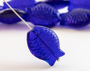 Cobalt Blue Glass Fish Beads From Czechia - 24x18mm - 4 beads