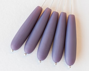 10 - 38x8mm Long Teardrop Beads - Opaque Sea Glass Beads For Jewelry Making Jewelry Supplies - Frosted Beads - 8x38mm Opaque Lilac Purple