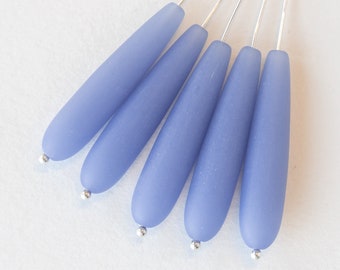 10 - 8x38mm - Teardrops - Long Teardrops - Cultured Sea Glass Beads - Jewelry Making - Frosted Glass Beads - 38x8mm Opaque Cornflower Blue