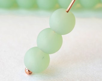 16 Inches - 6mm Round Sea Glass Beads For Jewelry Making - Frosted Recycled Glass Beads - Opaque Matte Pastel Green - 16 Inches