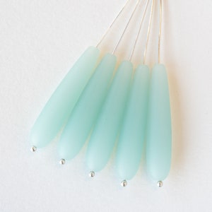 10 - 38x8mm Cultured Sea Glass Beads Long Drill Teardrop Beads For Jewelry Making Jewelry - Aqua Frosted Beads - 8x38mm - Choose Amount