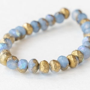 30 - 3x5mm Firepolished Rondelle Beads - Cornflower with an Etched Gold Finish - 30 beads