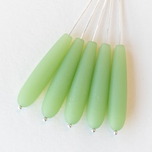 10 -  Long Teardrops - Cultured Seaglass Beads - Jewelry Making Supplies - Frosted Glass Beads - 38x8mm Teardrop - Opaque Mint Green