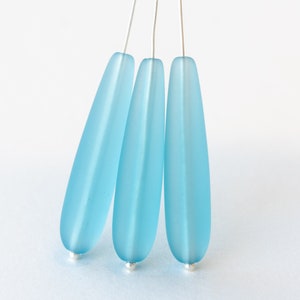 10 Teardrops Sea Glass Beads Aqua Long Drill Teardrop Beads For Jewelry Making Jewelry Frosted Beads Recycled Glass Beads 38x8mm image 2