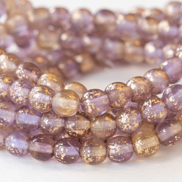 30 - 6mm Round Glass Beads For Jewelry Making Supply - 6mm Druk Beads - Czech Glass Beads - Gold Dust Beads - 30 beads