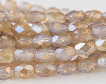 5x7mm Oval Glass Beads - Czech Glass Beads - Opal with Bronze and Gold Dust Finishes - 20 Beads