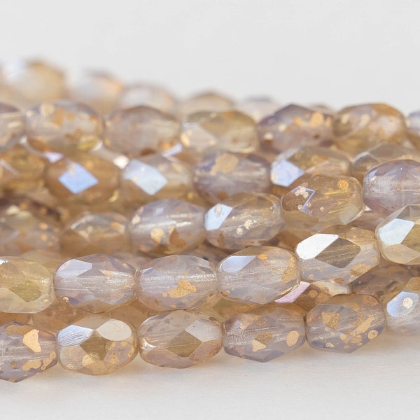 5x7mm Oval Glass Beads - Czech Glass Beads - Opal with Bronze and Gold Dust Finishes - 20 Beads