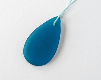 10 - 30x18mm Large Flat Glass Teardrop Beads - Czech Glass Beads - Matte Teal Blue - 10 Beads