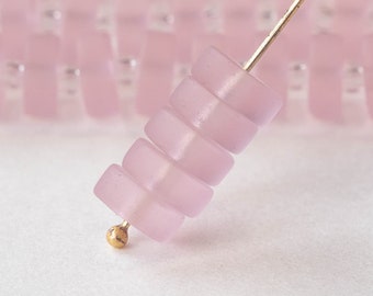 72 - 9mm Frosted Glass Heishi Beads - Pink - 72 Beads