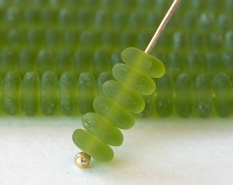 6mm Glass Rondelle Beads  - Czech Glass Beads - Matte Lime Green - 50 or 100 beads