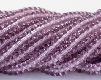 100 - 4mm Smooth Rondelle Bead - Czech Glass Beads - Glass Spacer Disk Beads - Light Amethyst (100 beads)