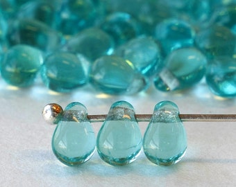 6x4mm Teardrop Beads - Czech Glass Beads - Jewelry Making Supply - 4x6mm Tear Drop Seafoam (100 beads)