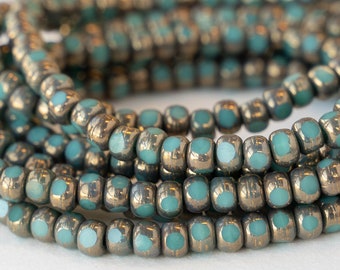 Size 6/0 - 3 Cut Seed Beads For Jewelry Making - Trica Beads -  Opaque Turquoise with Bronze Finish - 50 beads