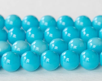 20 - 10mm Round Glass Beads For Jewelry Making -  10mm Druk - Opaque Glass Beads -  Bright Aqua Blue - 20 beads