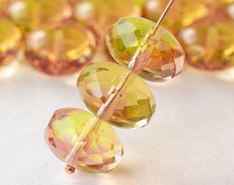 11x17mm Firepolished Rondelle Beads - Czech Glass Beads - Transparent Pink Jonquil Mix - 4 or 12 Beads