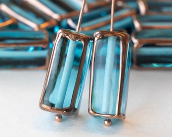 Handmade Glass Beads - Czech Lampwork Beads - Czech Glass Beads - 21mm Rectangle Lamp Beads - Aquamarine - 2, 4 or 8 beads