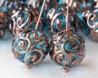 14mm Round Handmade Glass Beads - Czech Lampwork Beads - Czech Glass Beads For Jewelry Making - Aquamarine - 2, 4 or 8 beads