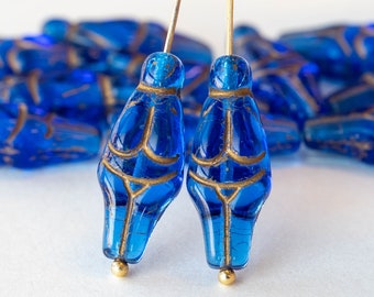 6 - Glass Goddess Beads - Czech Glass Beads For Jewelry Making - Goddess Beads -  Capri Blue with Gold Wash - 6